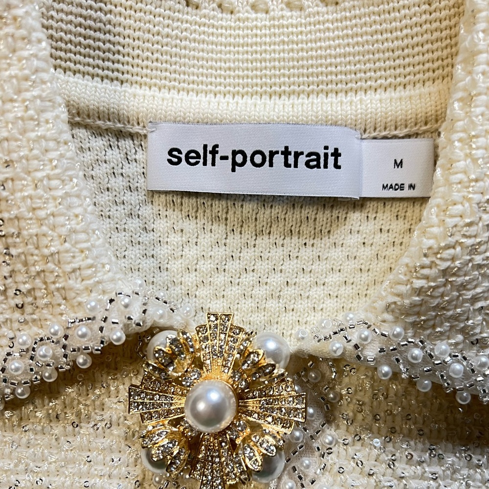 Self Portrait 2023 collection Cream Sequin Knit Pearl Mini Dress Size M - Picture 8 of 11